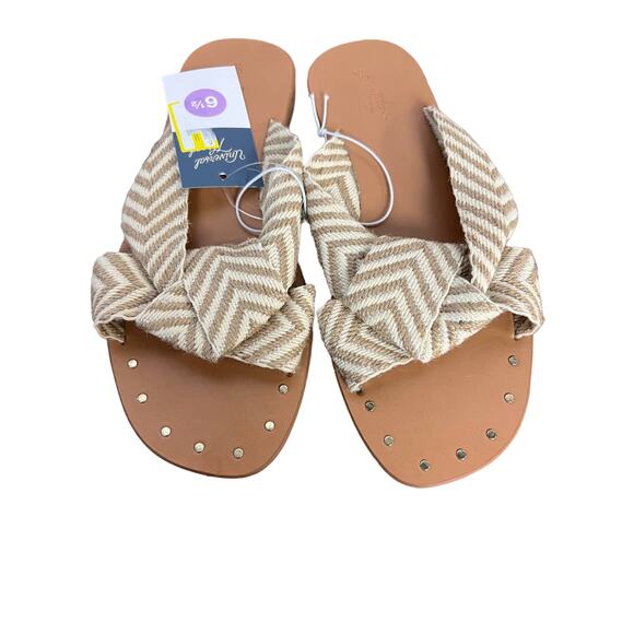 NWT Universal Thread Tan Louise Chevron Print Knotted Slide Sandals - Size 9 - Picture 1 of 3
